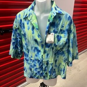 Men’s Zara Blue and Green Tie-Dye Shirt